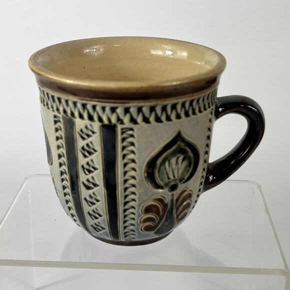 German Blue Spade Coffee Cup Signed Pottery Vtg Unique 3" Tea Wine Handarbeit - Picture 3 of 11